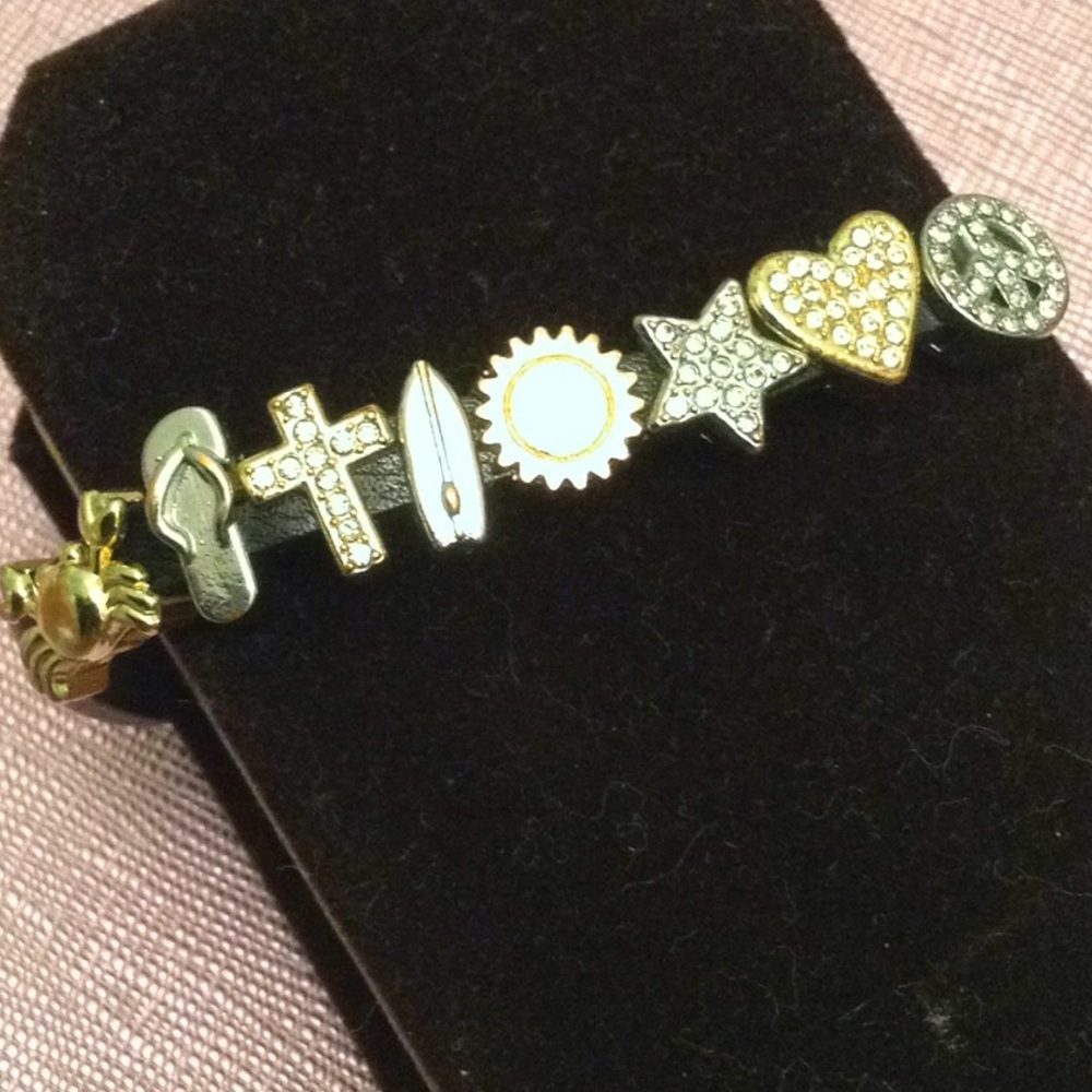 Genuine leather slider charm bracelet